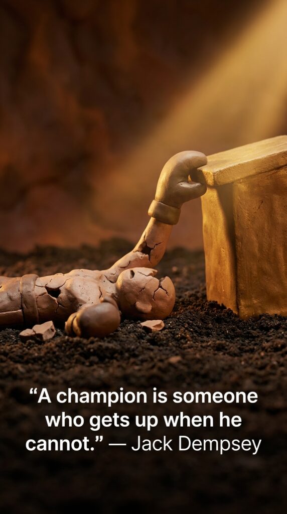 Clay_figure_getting_up_podium_202607242014 Clay Figure Getting Up Podium - Inspiring self motivational quotes