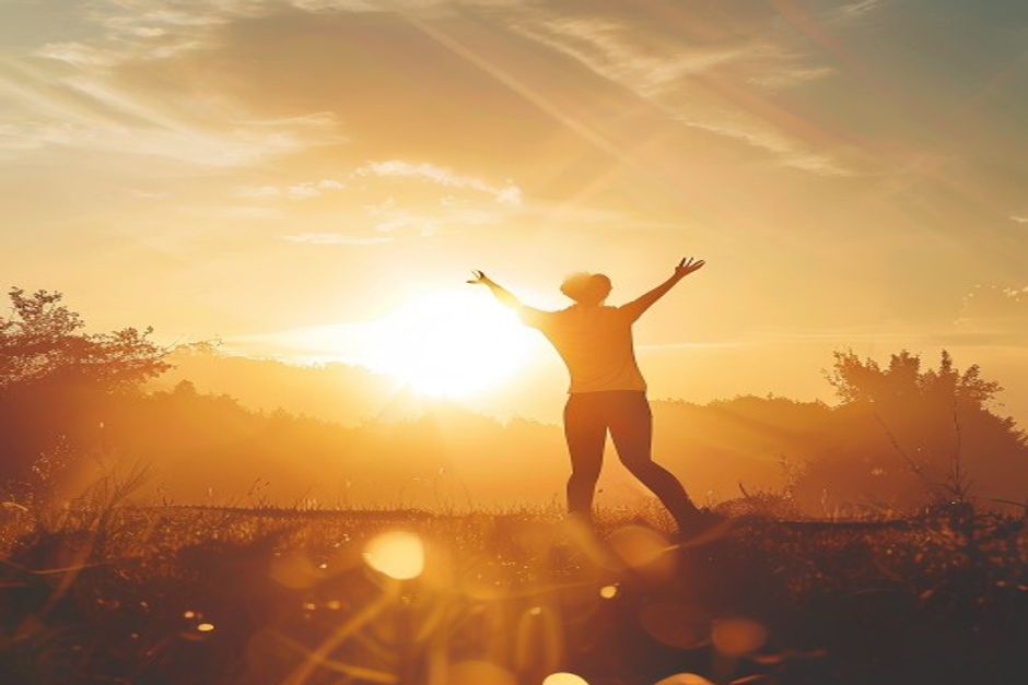 Person waking up to sunrise - morning motivational quotes